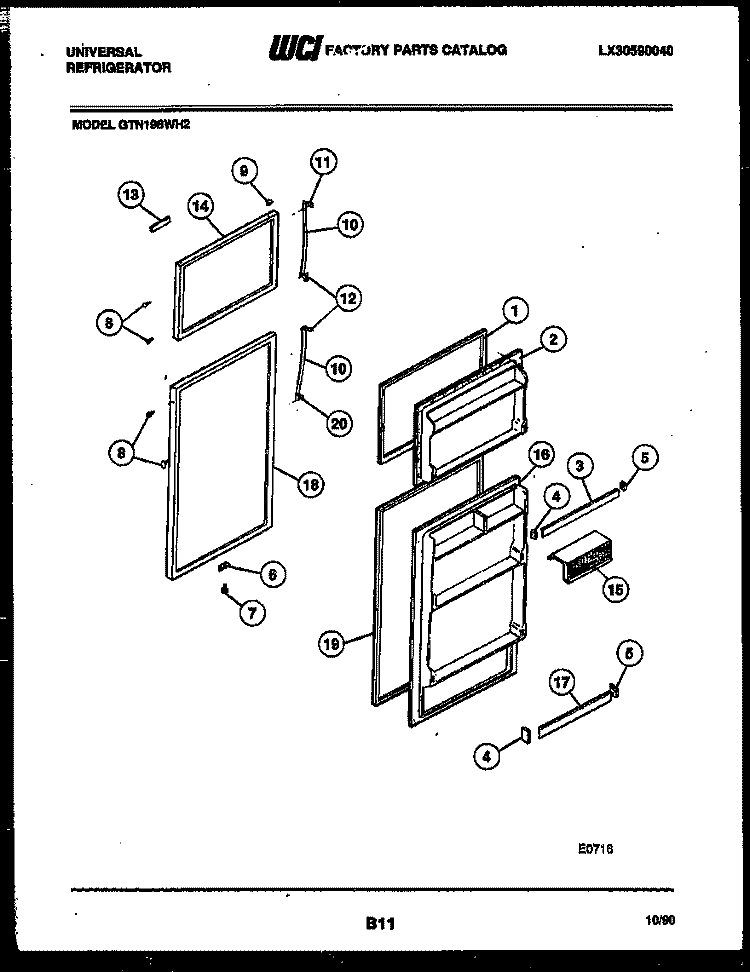 DOOR PARTS Diagram and Parts List for GTN198WH2-45  Tappan Refrigerator