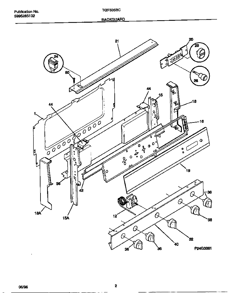 BACKGUARD Diagram and Parts List for TGF335BCWC  Tappan Range