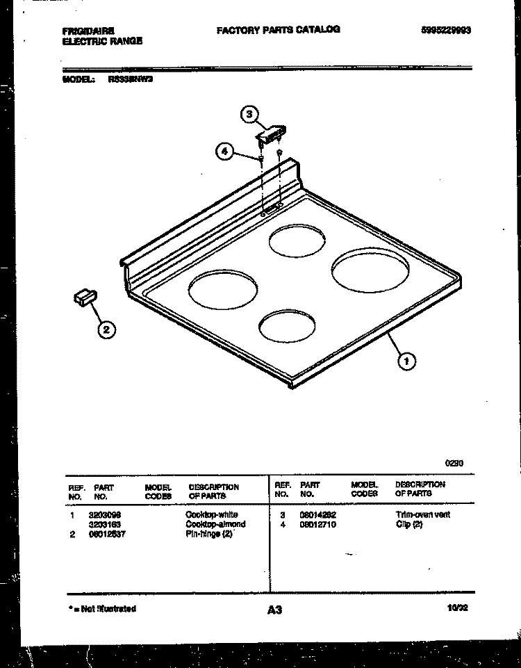 COOKTOP PARTS Diagram and Parts List for RS33BNL3  Frigidaire Range