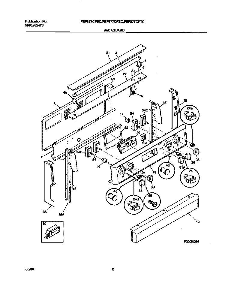 BACKGUARD Diagram and Parts List for FEF377CFBC  Frigidaire Range