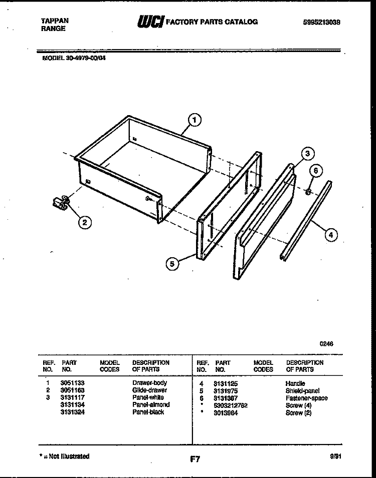 DRAWER PARTS Diagram and Parts List for 30-4979-00-04  Tappan Range