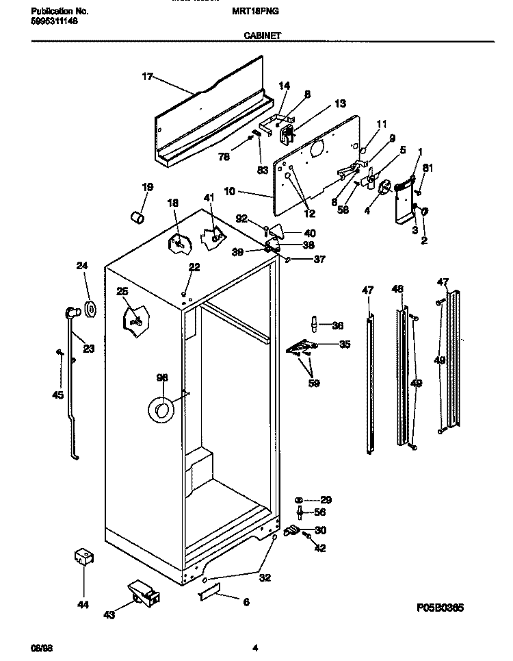 CABINET Diagram and Parts List for MRT18PNGW0  Frigidaire Refrigerator