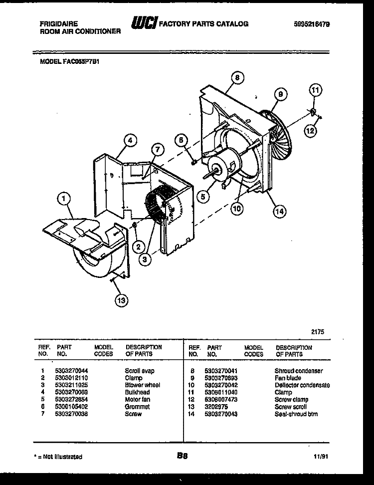 AIR HANDLING PARTS Diagram and Parts List for FAC055P7B1  Frigidaire Air Conditioner