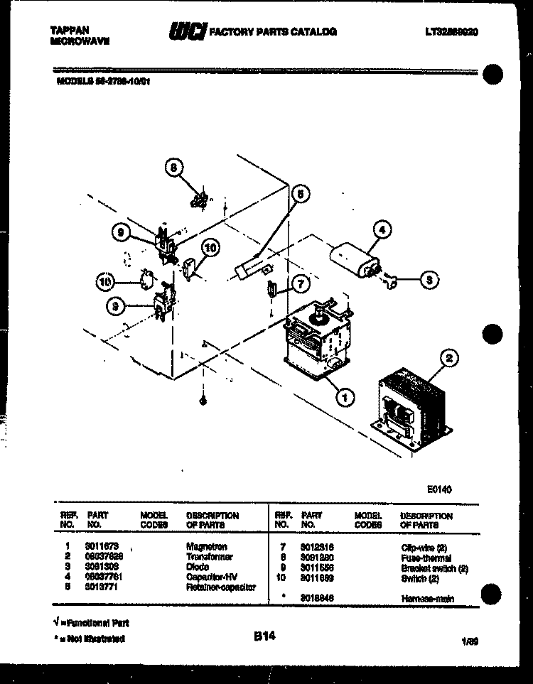 POWER CONTROL Diagram and Parts List for 56-2788-10-01  Tappan Microwave