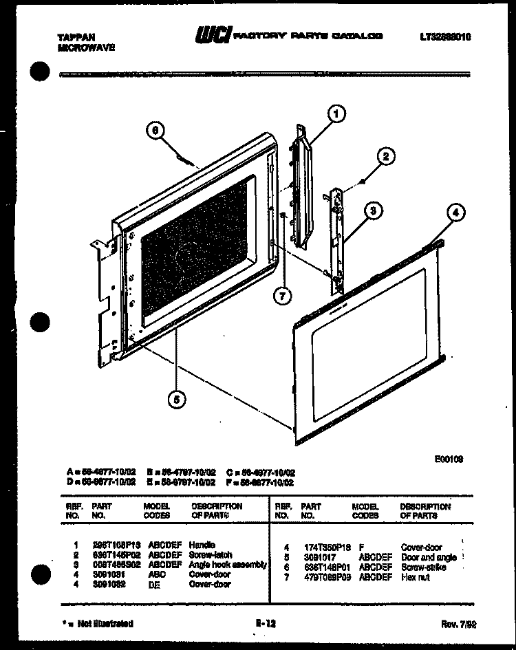 DOOR PARTS Diagram and Parts List for 56-8877-10-02  Tappan Microwave