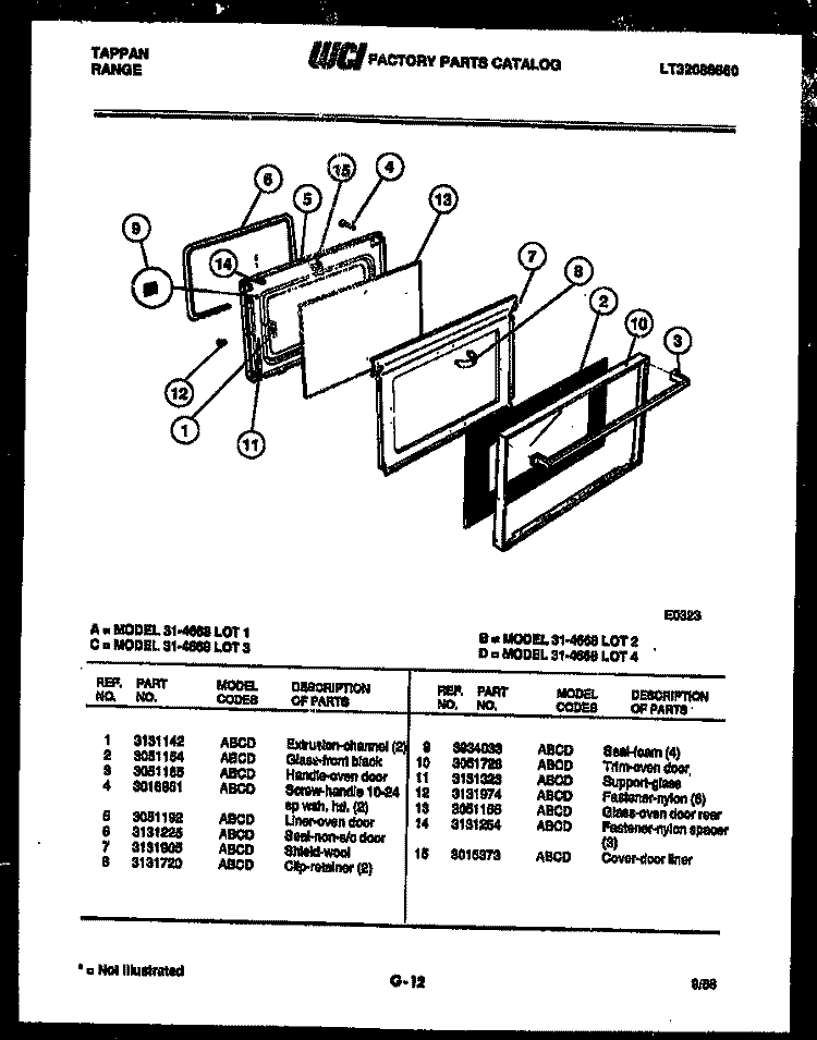 DOOR PARTS Diagram and Parts List for 31-4668-18-01  Tappan Range