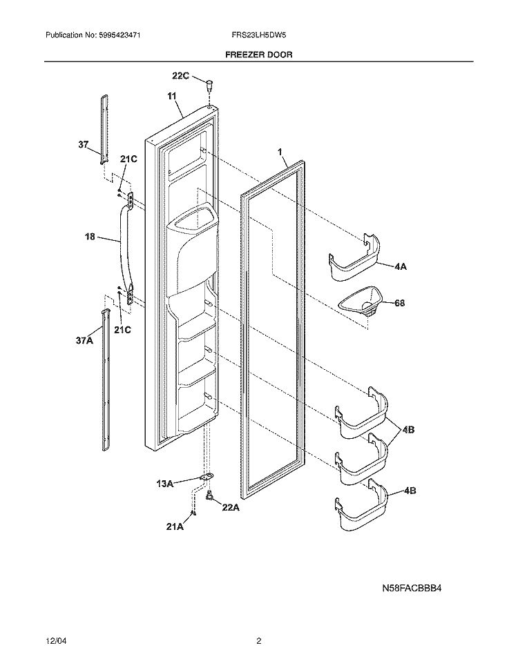 FREEZER DOOR Diagram and Parts List for FRS23LH5DW5  Frigidaire Refrigerator