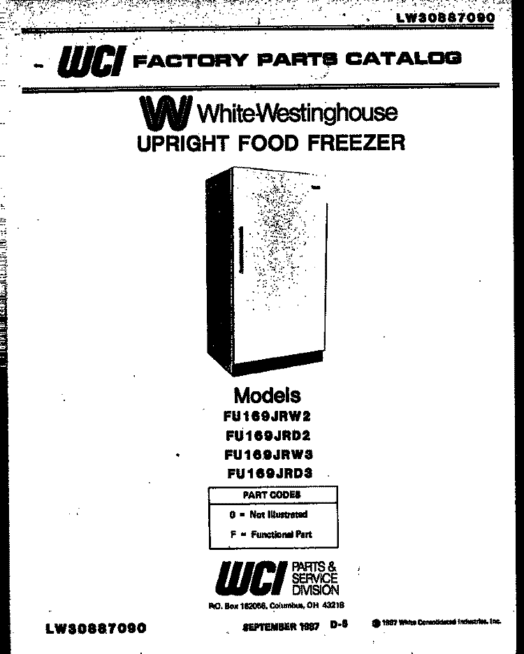 COVER Diagram and Parts List for FU169JRD2  Frigidaire Freezer