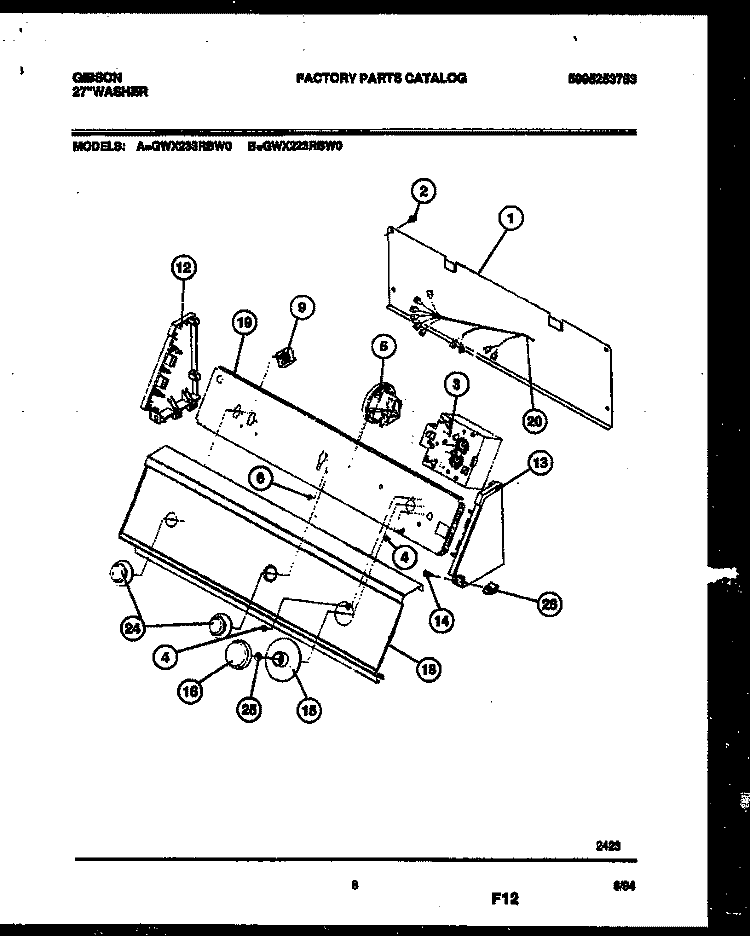 CONSOLE AND CONTROL PARTS Diagram and Parts List for GWX233RBW0  Gibson Washer