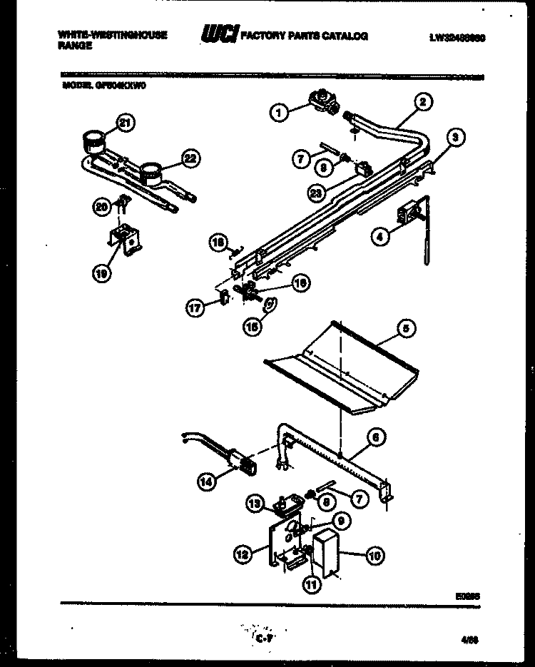 BURNER, MANIFOLD AND GAS CONTROL Diagram and Parts List for GF504KXD0  Frigidaire Range