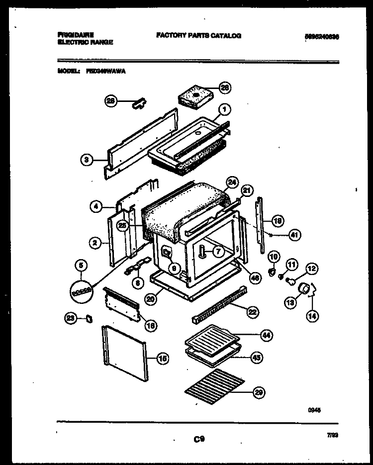 BODY PARTS Diagram and Parts List for FED340WAWA  Frigidaire Range