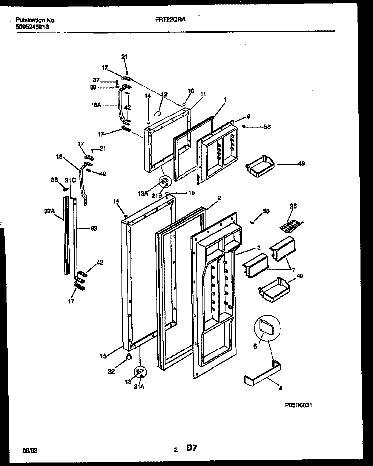 DOOR PARTS Diagram and Parts List for FRT22QRAW3  Frigidaire Refrigerator