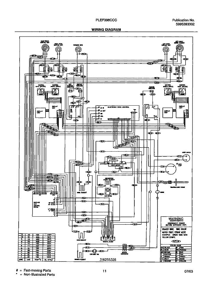 WIRING DIAGRAM Diagram and Parts List for PLEF398CCC  Frigidaire Range