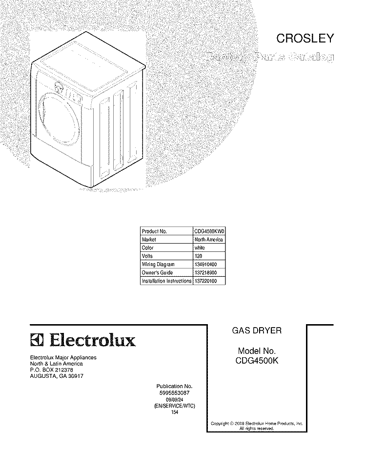 COVER Diagram and Parts List for CDG4500KW0  Crosley Dryer
