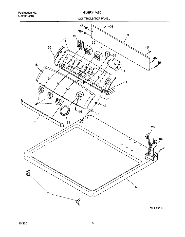CONTROL PANEL Diagram and Parts List for GLGR341AS0  Frigidaire Dryer