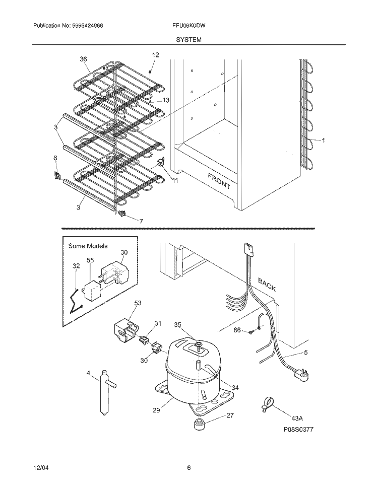 SYSTEM Diagram and Parts List for FFU09K0DW3  Frigidaire Freezer