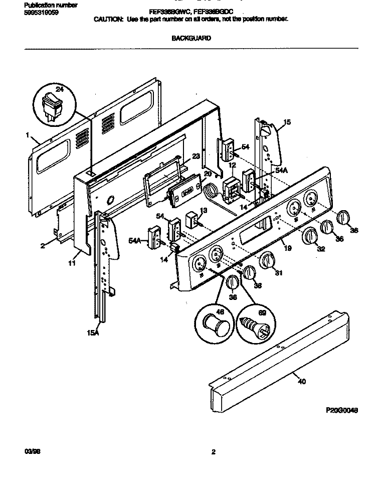 BACKGUARD Diagram and Parts List for FEF336BGDC  Frigidaire Range