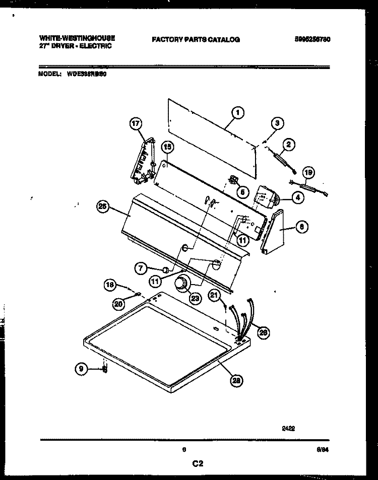 CONSOLE AND CONTROL PARTS Diagram and Parts List for WDE336RBS0  Frigidaire Dryer