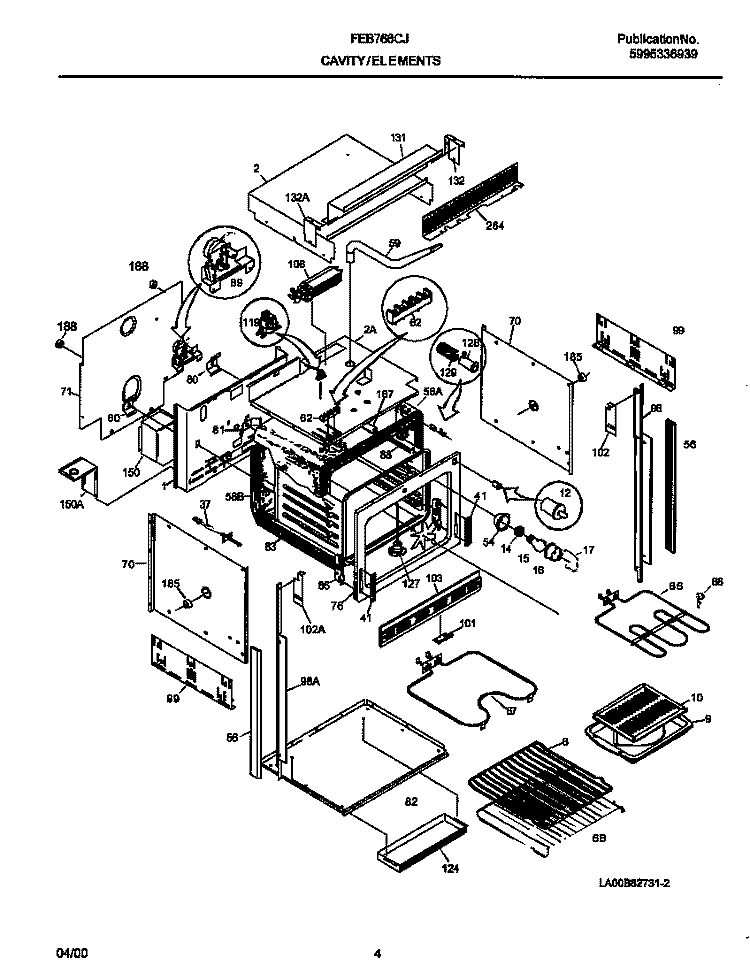 CAVITY / ELEMENTS Diagram and Parts List for FEB766CJTA  Frigidaire Wall Oven
