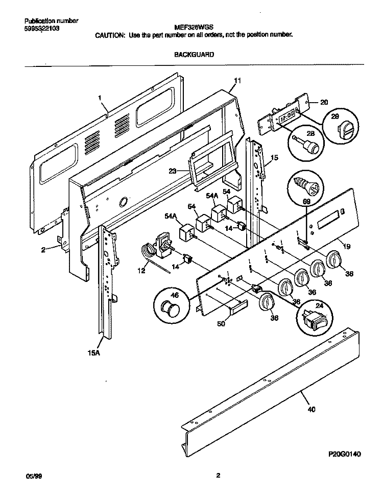 BACKGUARD Diagram and Parts List for MEF326WGSC  Frigidaire Range