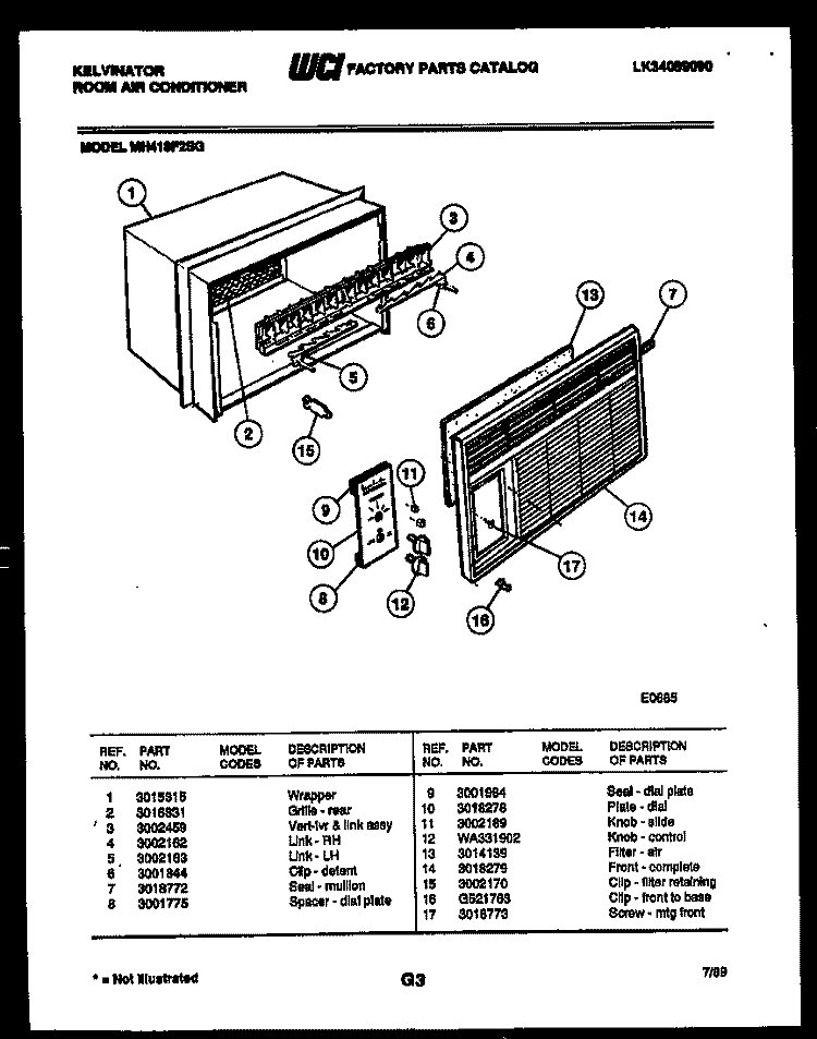 CABINET PARTS Diagram and Parts List for MH418F2SG  Kelvinator Air Conditioner