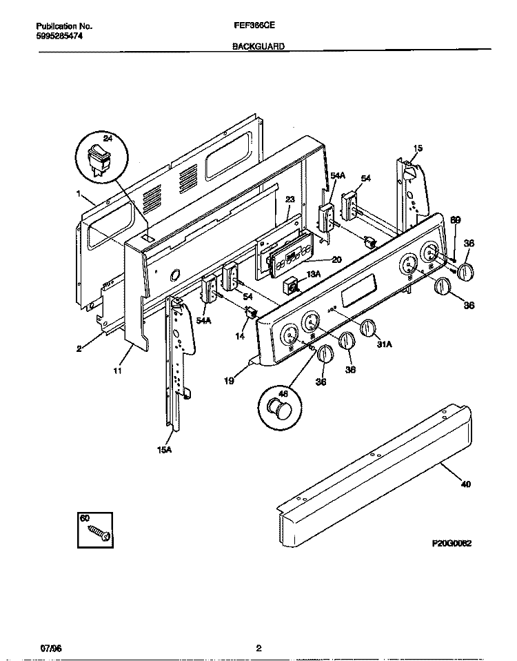 BACKGUARD Diagram and Parts List for FEF366CESA  Frigidaire Range