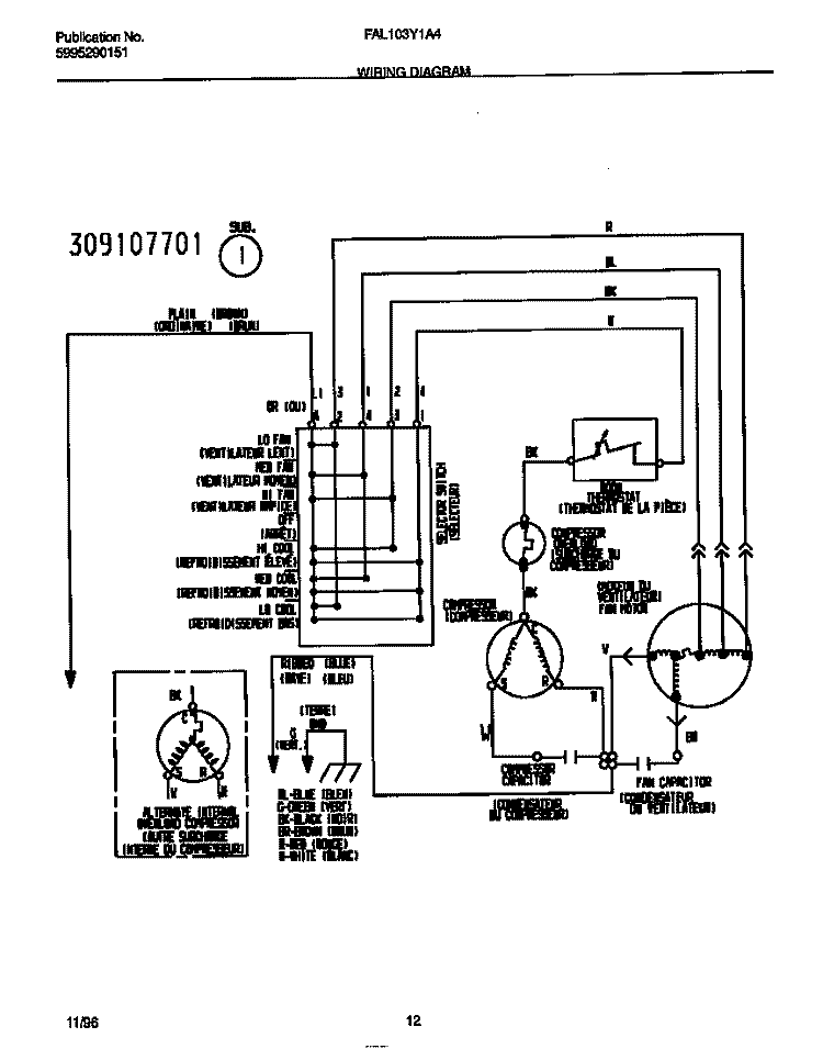 WIRING DIAGRAM Diagram and Parts List for FAL103Y1A4  Frigidaire Air Conditioner