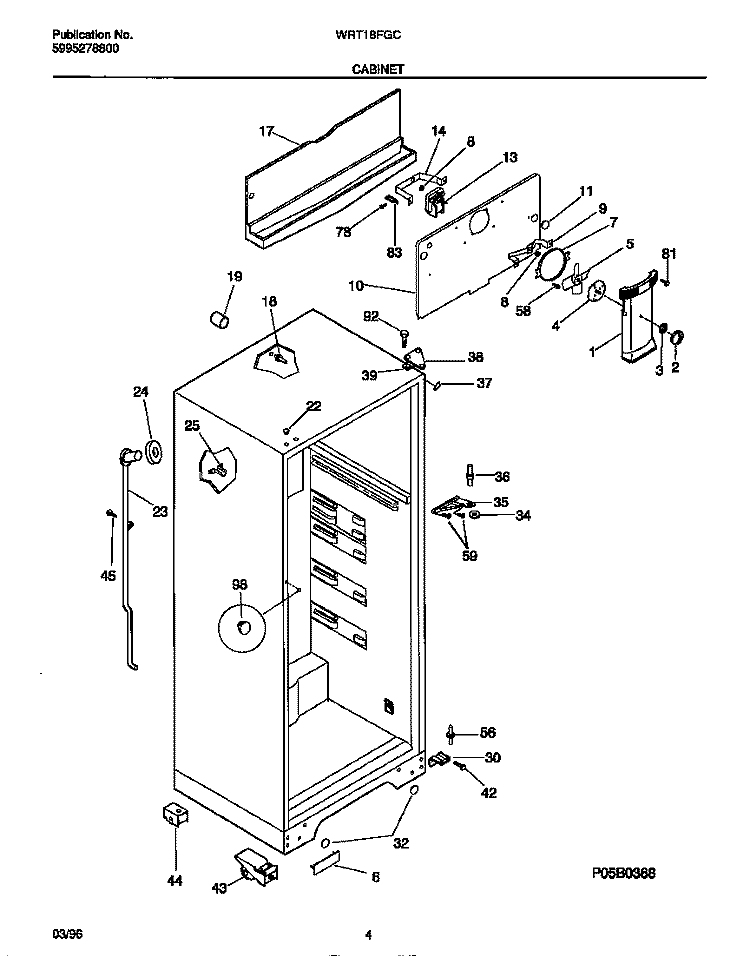 CABINET Diagram and Parts List for WRT18FGCW2  Frigidaire Refrigerator