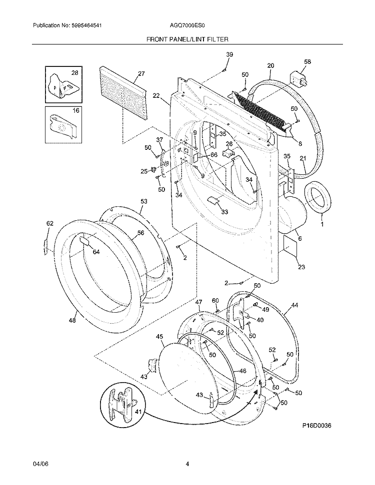 FRONT PANEL / LINT FILTER Diagram and Parts List for AGQ7000ES0  Frigidaire Dryer