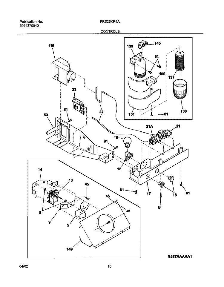 CONTROLS Diagram and Parts List for FRS26KR4AQ4  Frigidaire Refrigerator