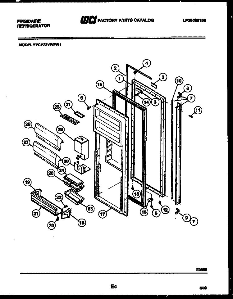 REFRIGERATOR DOOR PARTS Diagram and Parts List for FPCE22VWFA1  Frigidaire Refrigerator