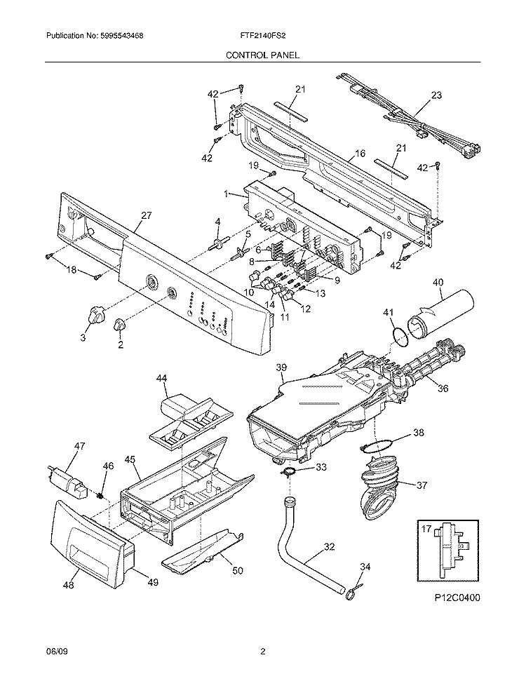 CONTROL PANEL Diagram and Parts List for FTF2140FS2  Frigidaire Washer