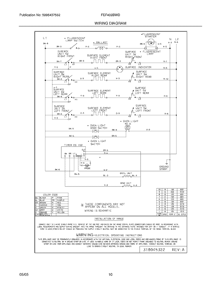 WIRING DIAGRAM Diagram and Parts List for FEF402BWD  Frigidaire Range