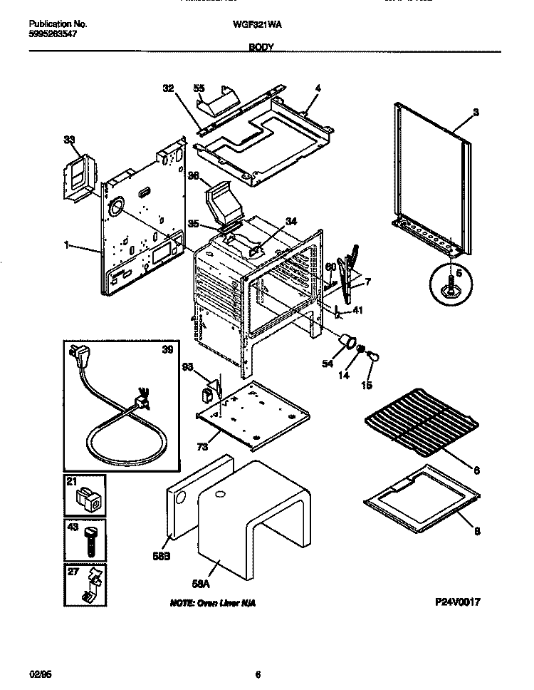 BODY Diagram and Parts List for WGF321WADB  Frigidaire Range