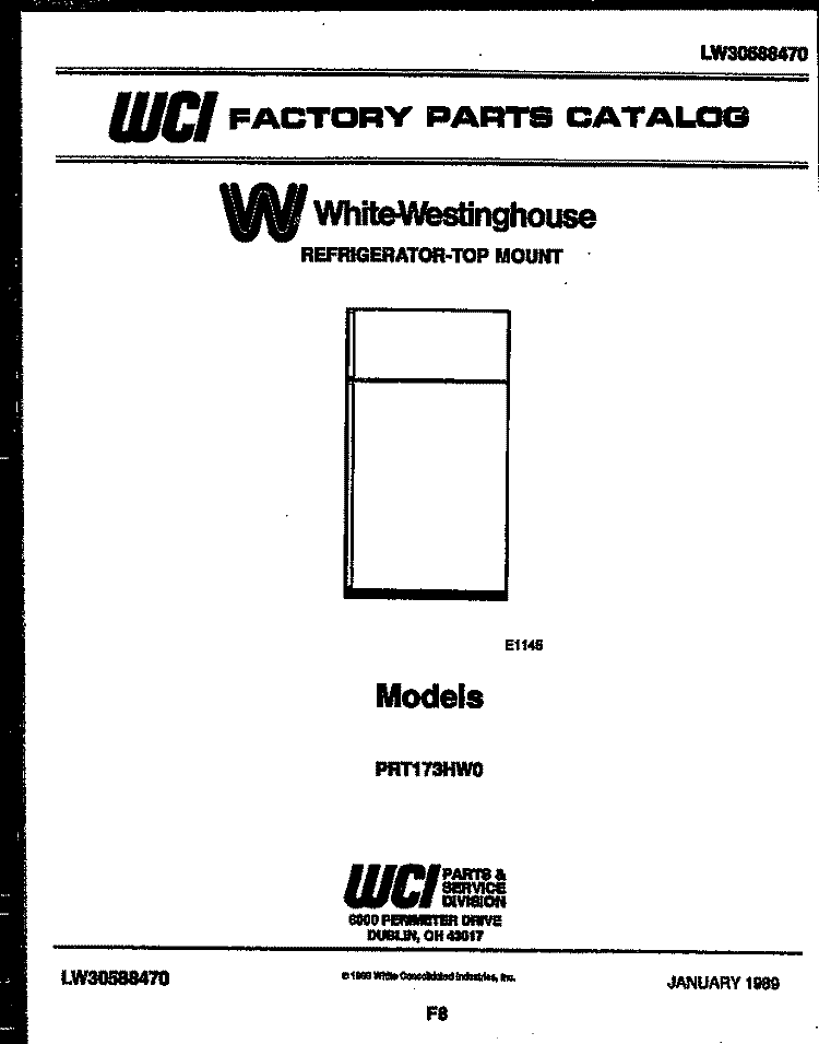 COVER Diagram and Parts List for WD300J  Frigidaire Food Waste Disposer