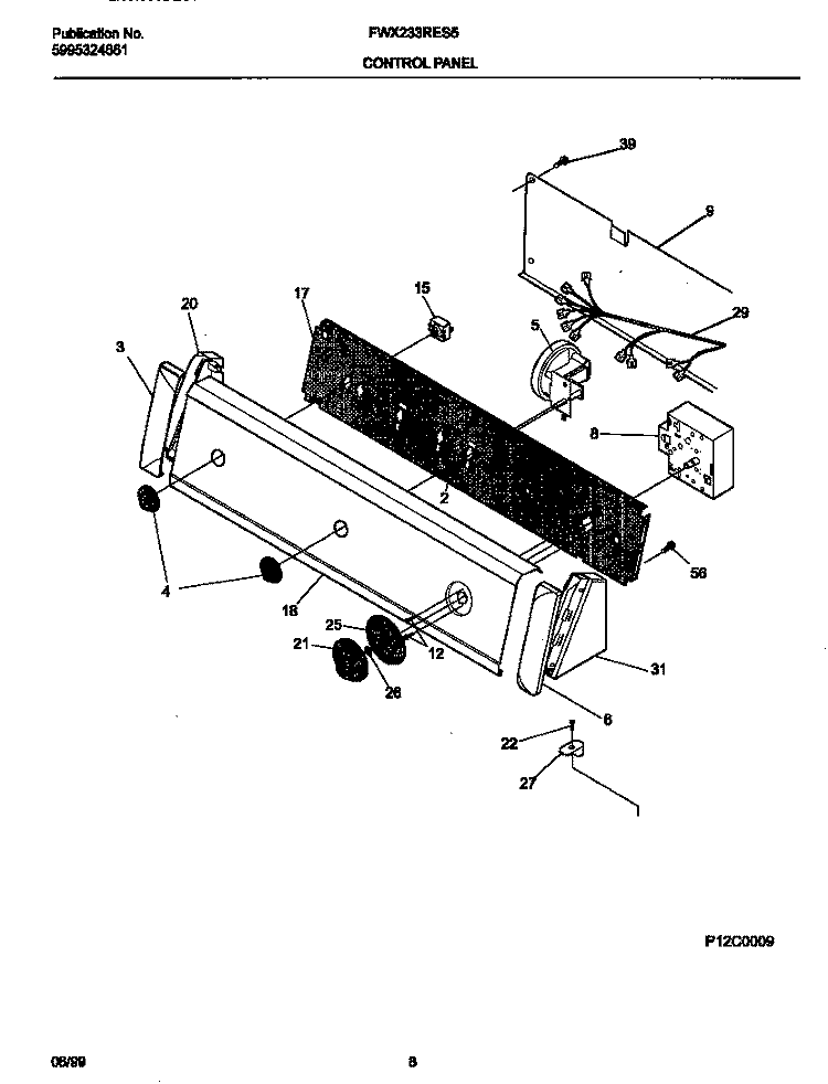 P12C0009 CONTROL PANEL Diagram and Parts List for FWX233RES5  Frigidaire Washer