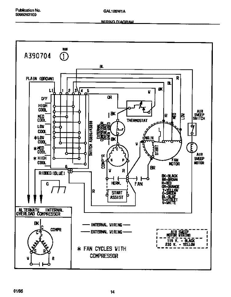 WIRING DIAGRAM Diagram and Parts List for GAL128W1A1  Gibson Air Conditioner