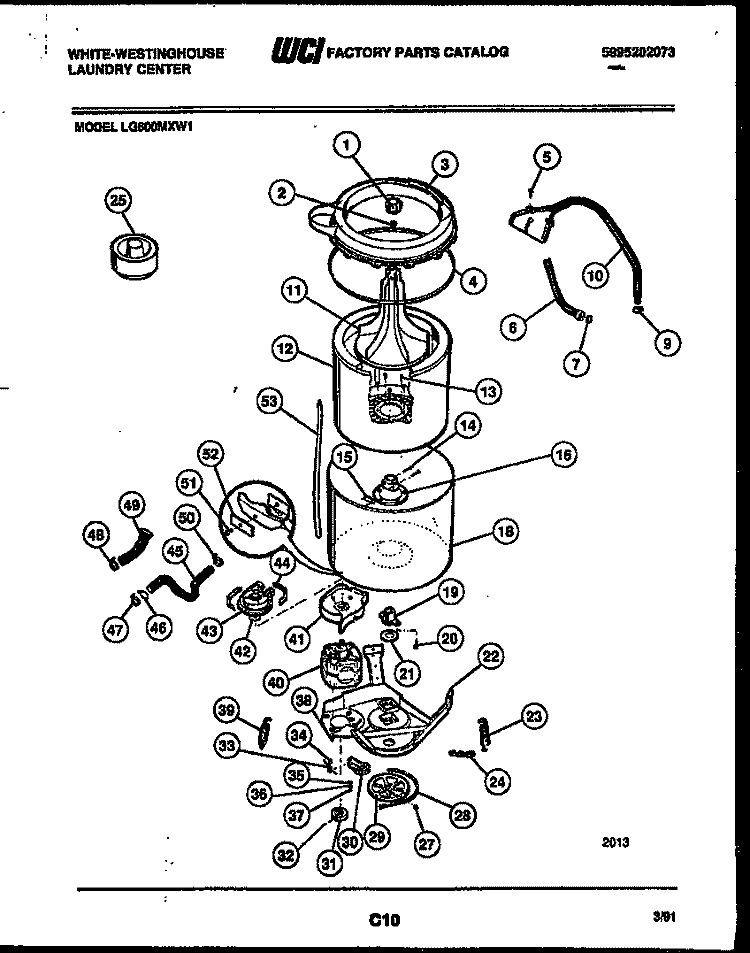 TUB DETAIL Diagram and Parts List for LG600MXD1  Frigidaire Washer Dryer Combo