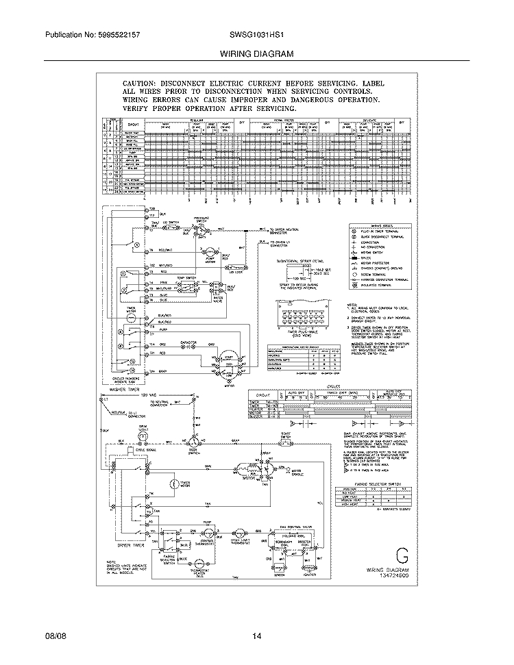 WIRING DIAGRAM Diagram and Parts List for SWSG1031HS1  Westinghouse Washer Dryer Combo