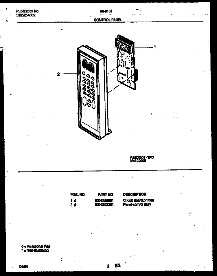 CONTROL PANEL Diagram and Parts List for 56-9131-10-05  Tappan Microwave