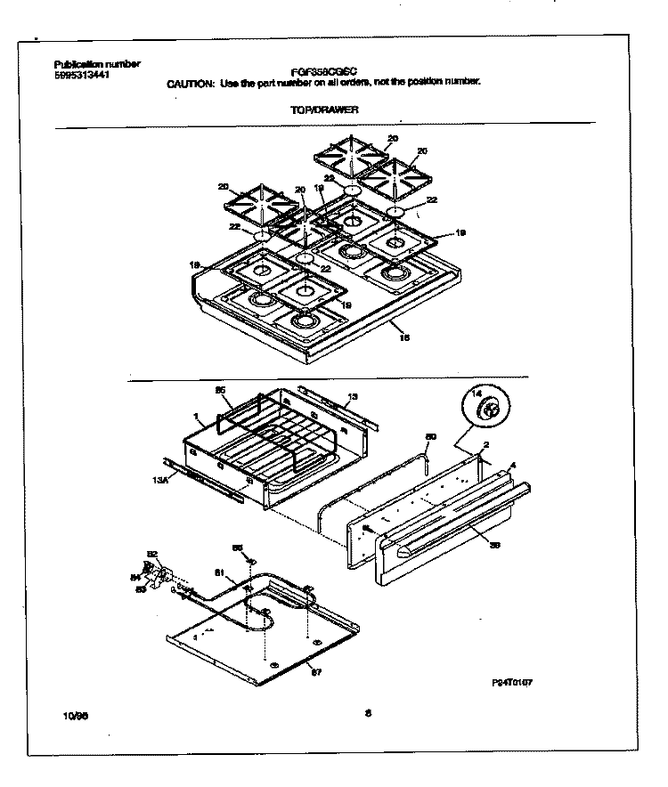 TOP / DRAWER Diagram and Parts List for FGF358CGSC  Frigidaire Range