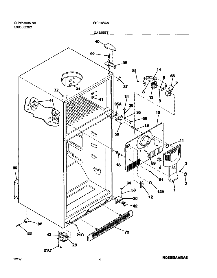 CABINET Diagram and Parts List for FRT18S6AW8  Frigidaire Refrigerator