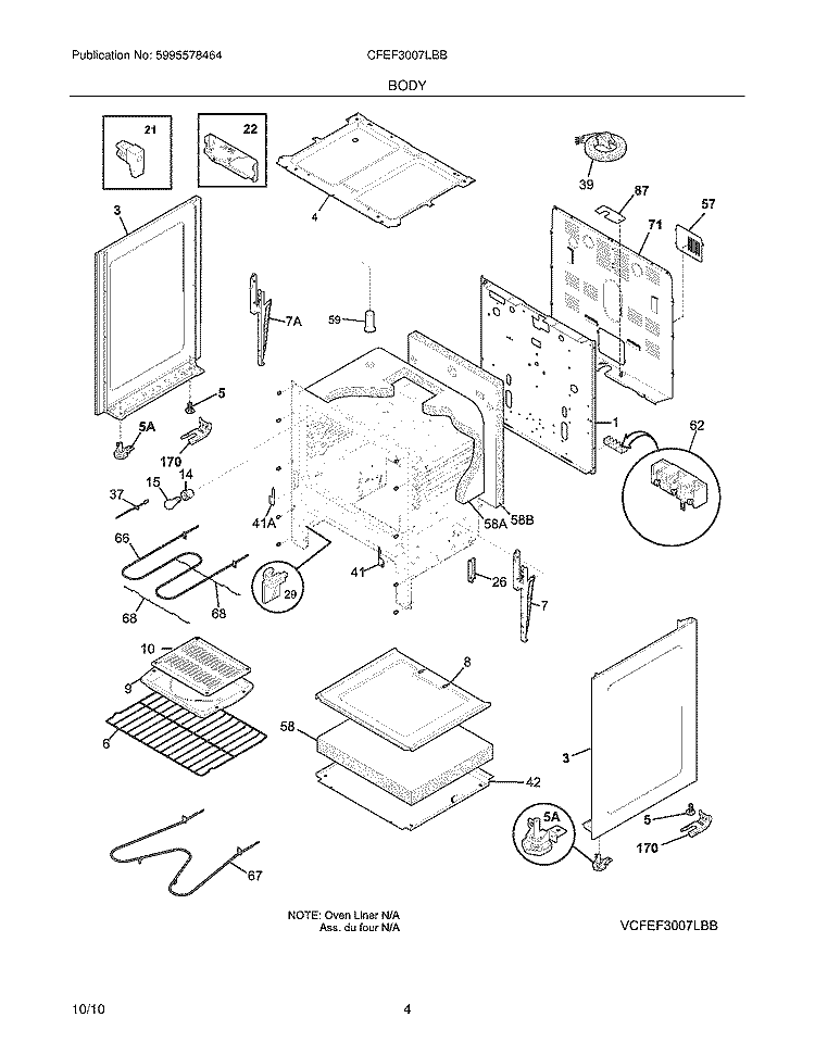 BODY Diagram and Parts List for CFEF3007LBB  Frigidaire Range
