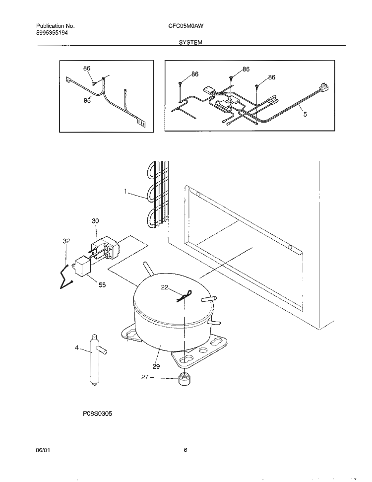 SYSTEM Diagram and Parts List for CFC05M0AW0  Uni Freezer
