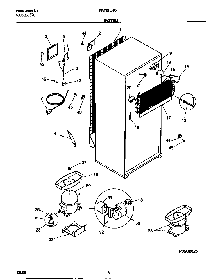 SYSTEM Diagram and Parts List for FRT21LRCW2  Frigidaire Refrigerator