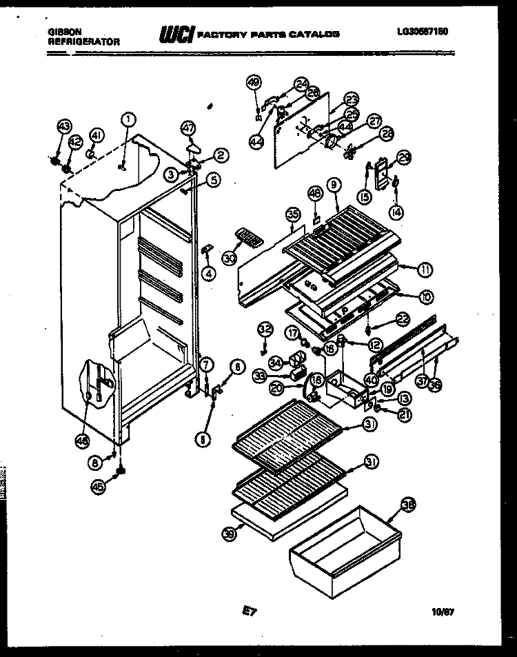 CABINET PARTS Diagram and Parts List for RT14F2WS2B  Gibson Refrigerator