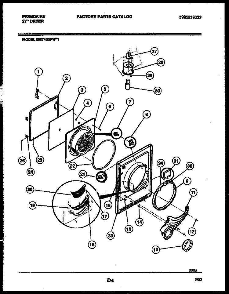 DOOR PARTS Diagram and Parts List for DG7400PW1  Frigidaire Dryer