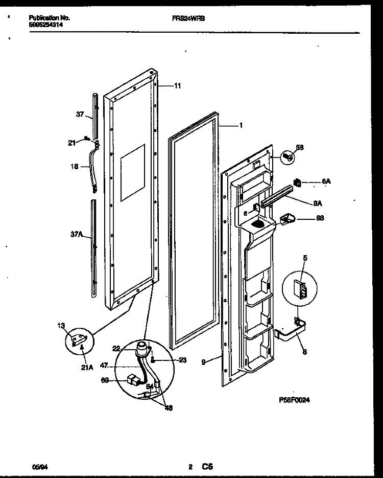 FREEZER DOOR PARTS Diagram and Parts List for FRS24WRBW0  Frigidaire Refrigerator