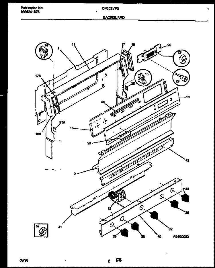 BACKGUARD Diagram and Parts List for CP303VP2D3  Frigidaire Range