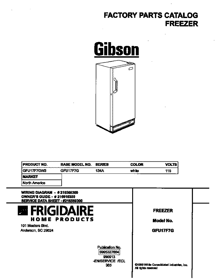 COVER Diagram and Parts List for GFU17F7GW3  Gibson Freezer
